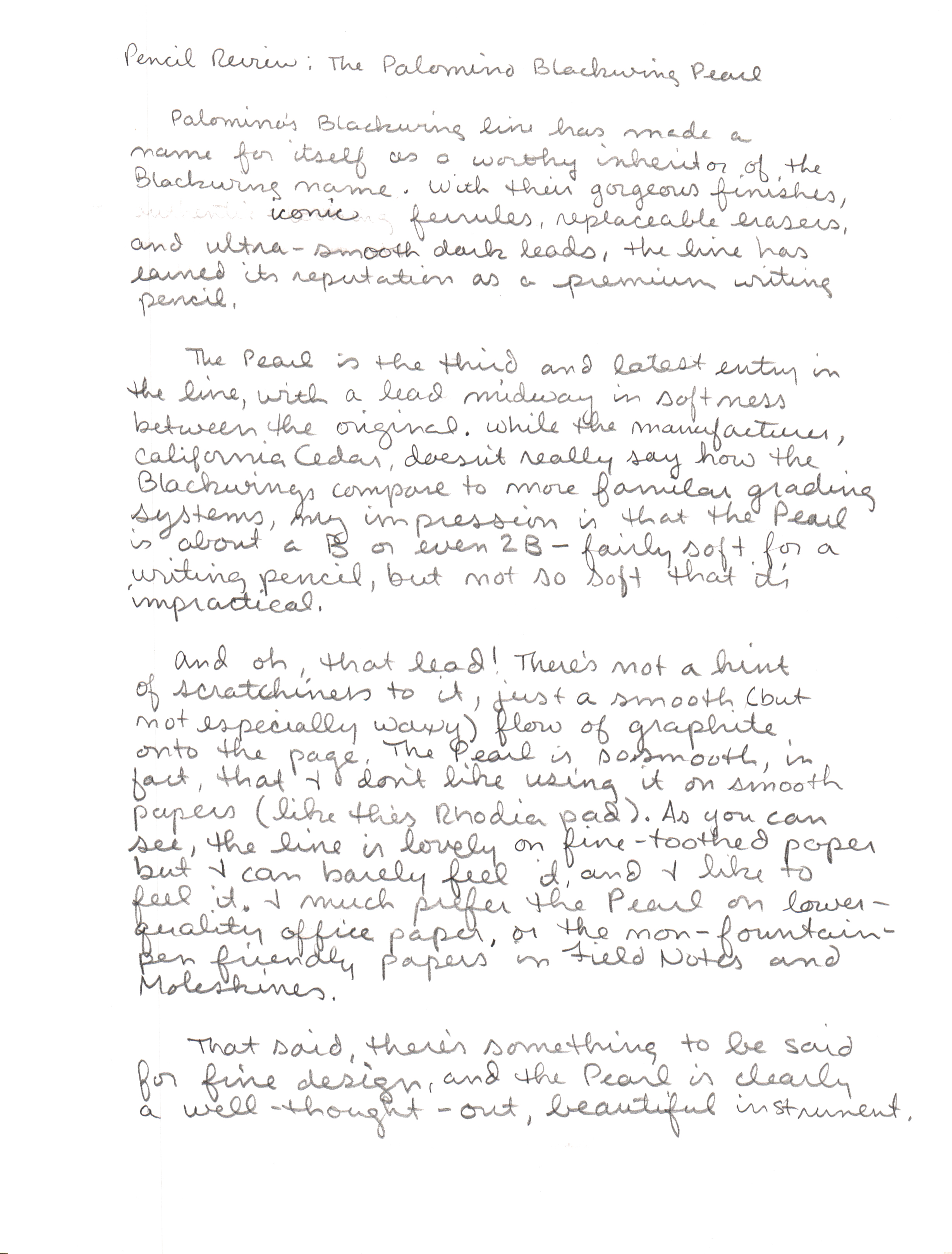 Blackwing Pearl - Handwritten Review